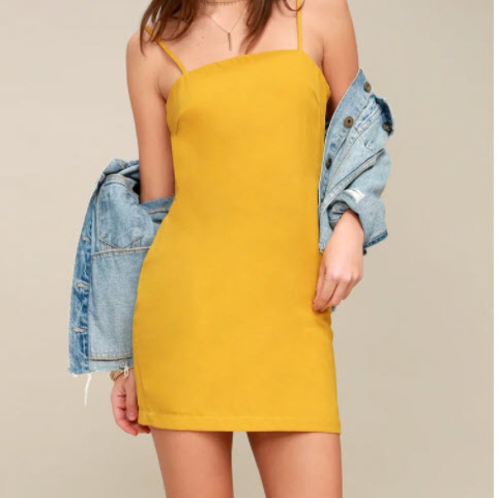 Lulus Toast to Life Mustard Yellow Mini Dress